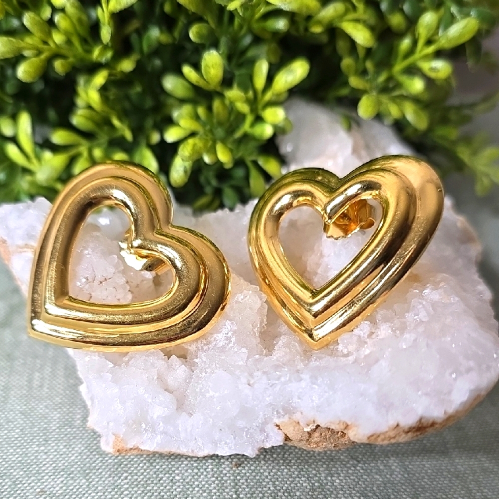 Large Goldtone Heart Pierced Earrings